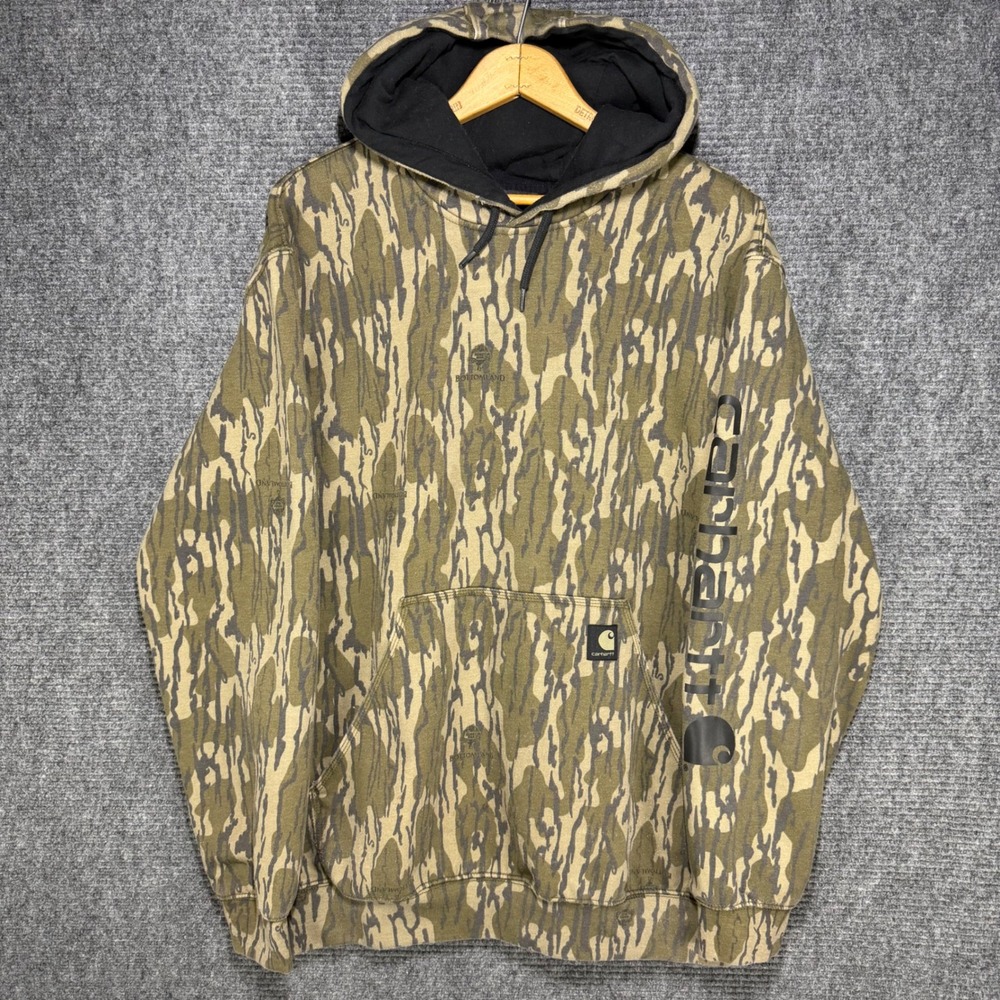 Carhartt Mens Loose Fit Mossy Oak Bottomland Camo Hoodie Sweatshirt Large